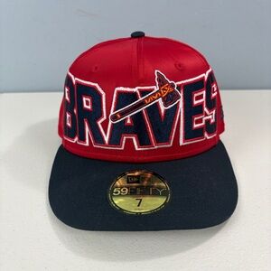 New Era Cap 59Fifty Satin Adult Atlanta Braves Club Red Stretch Fit Hat Size 7